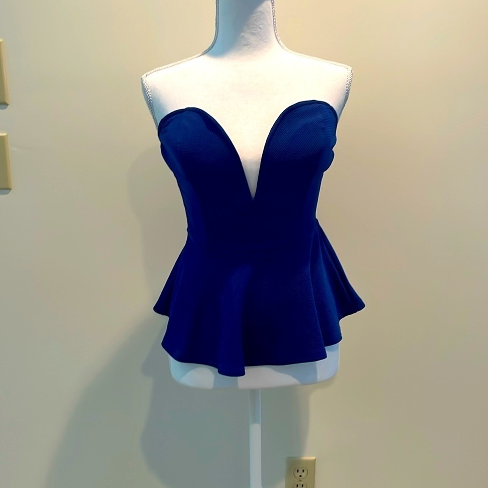 Love Culture Royal Blue Strapless Peplum Top